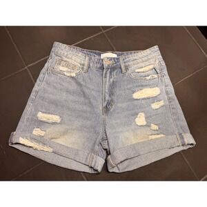 Vervet Blue Distressed Denim Shorts Light Wash High Rise Cuffed T5197 Size M